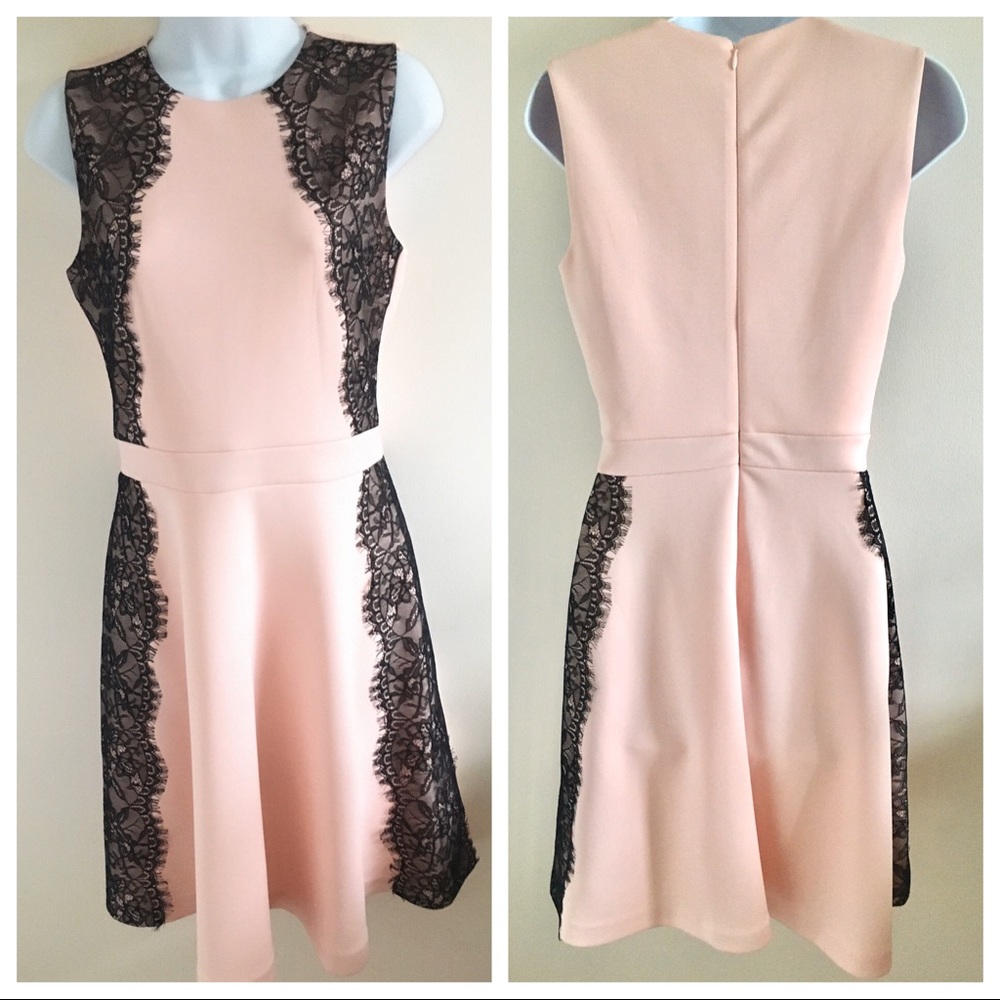 WHBM Sleeveless Blush Pink Lace-Trim Fit & Flare Bodycon Dress Sz 4
